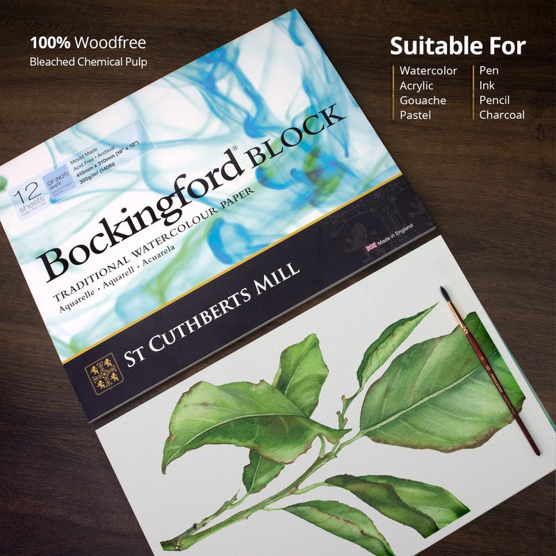 Bockingford St. Cuthberts Mill Bockingford Watercolor Paper Block - 12x9-inch White Water Color Paper for Artists -12 Sheets of 140lb Cold Press Watercolor Paper for Gouache Ink Acrylic Charcoal and More - Image 5